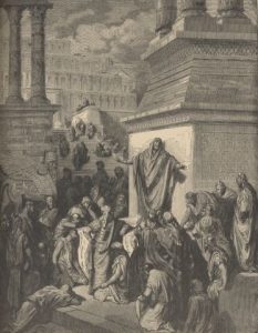 יונה הנביא מנבא בנינווה על הפורענות הצפויה, גוסטב דורה, המאה ה-19.
© באדיבות פרויקט גוטנברג
