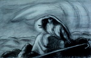 משה מביט מהר נבו, נחום גוטמן, עיפרון פחם.
© משפחת גוטמן. באדיבות מוזיאון נחום גוטמן לאמנות. (צילום: אברהם חי)
