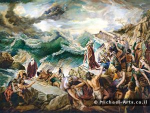 יציאת מצרים - בקיעת ים סוף,, הצייר מיכאל חונדיאשוילי, שמן, 1989. 
© Michael-Arts., co.il
